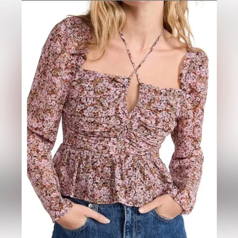 Astr Pink Puff Sleeve Smocked Blouse. C7